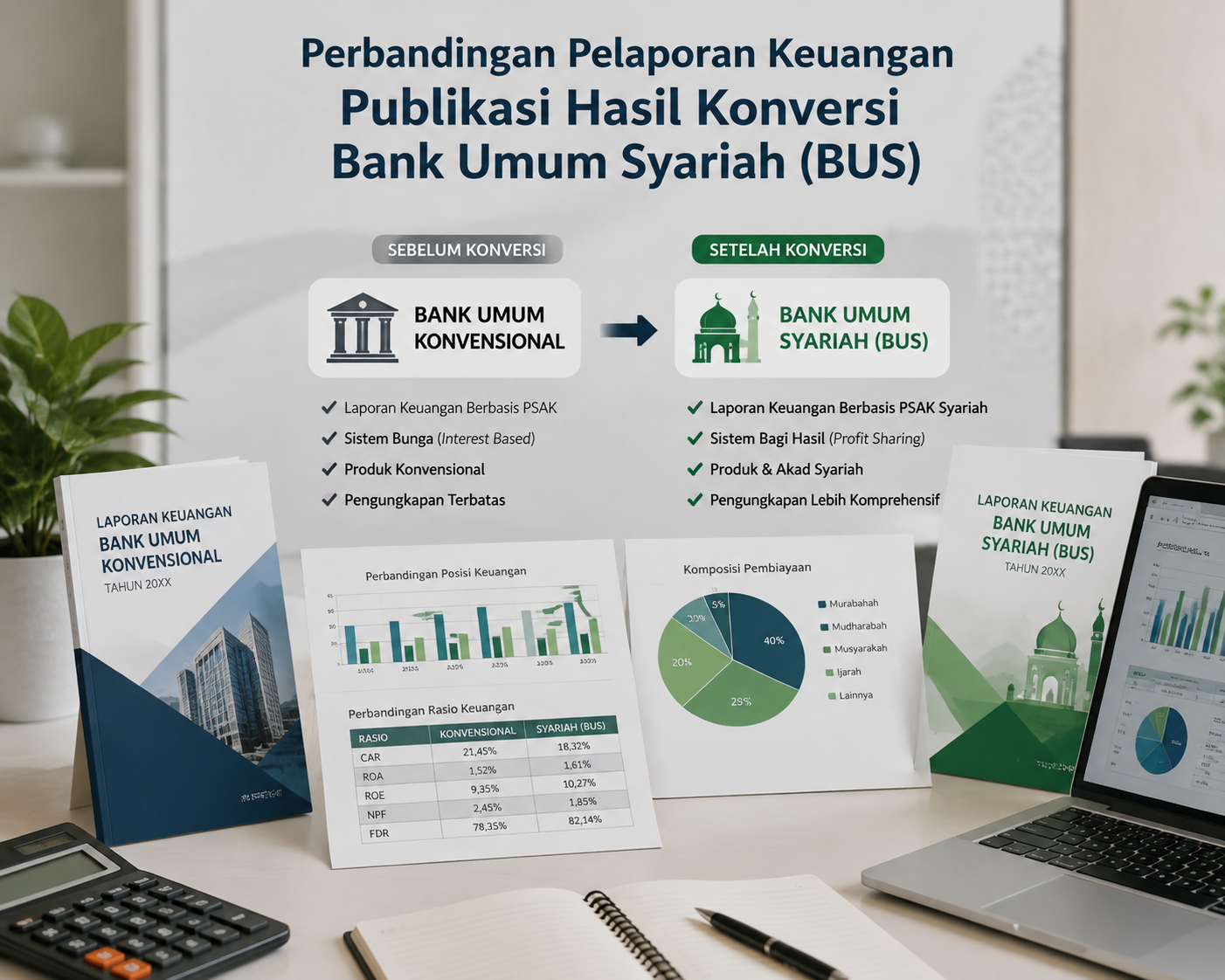 Perbandingan Pelaporan Keuangan Publikasi Hasil Konversi Bank Umum Syariah (BUS)